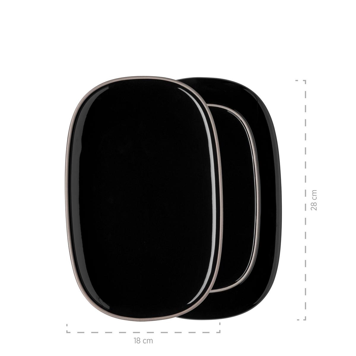 Servierplatte Isora Keramik Oval 3--Teilig. D: 23-33 Cm - Schwarz, Basics, Keramik - Mäser