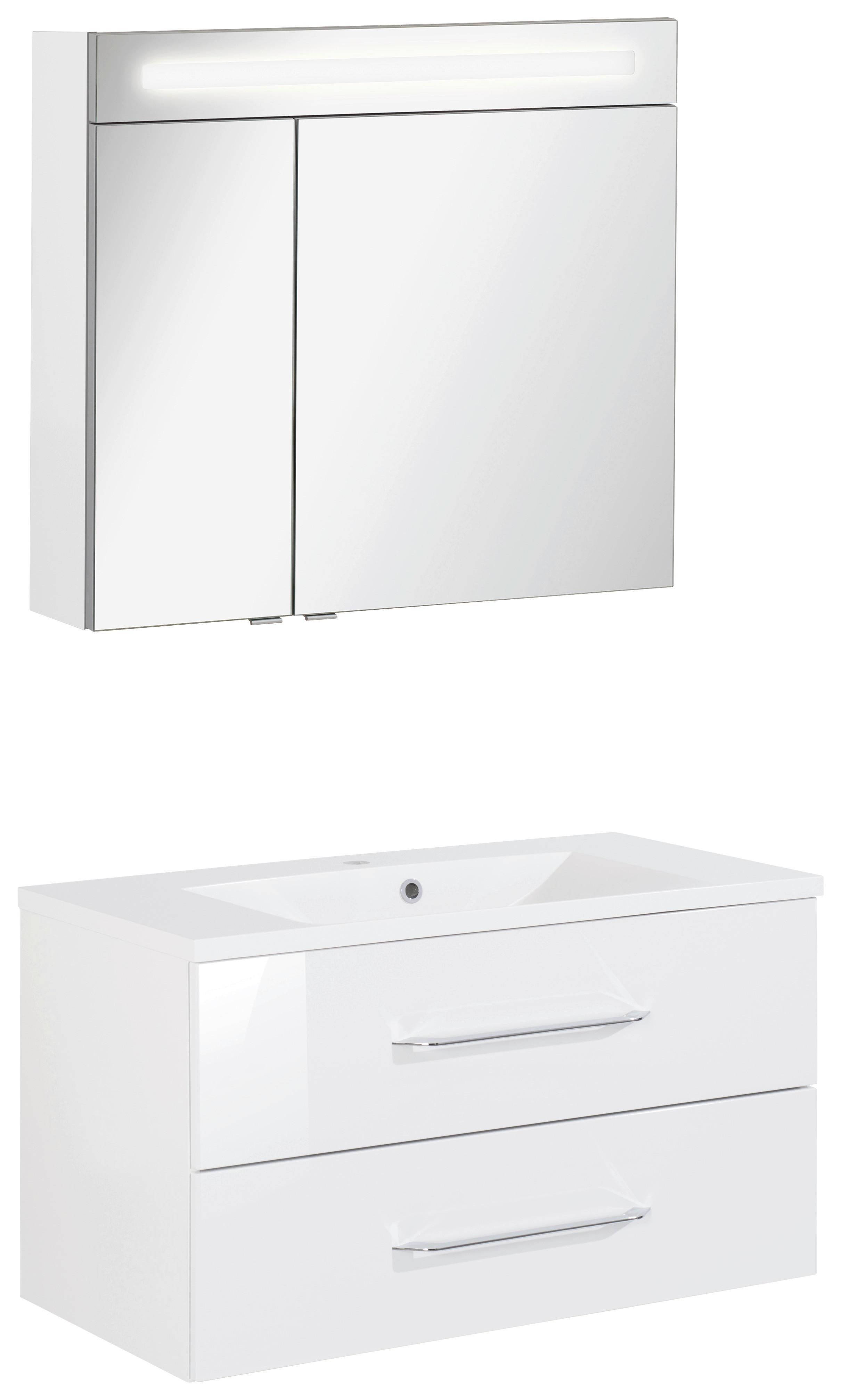 Badezimmer Clever Weiß/Weiß Hg B: 90cm - Weiß Hochglanz/Weiß, MODERN, Glas/Holzwerkstoff (90/118,9/45,7cm) - MID.YOU