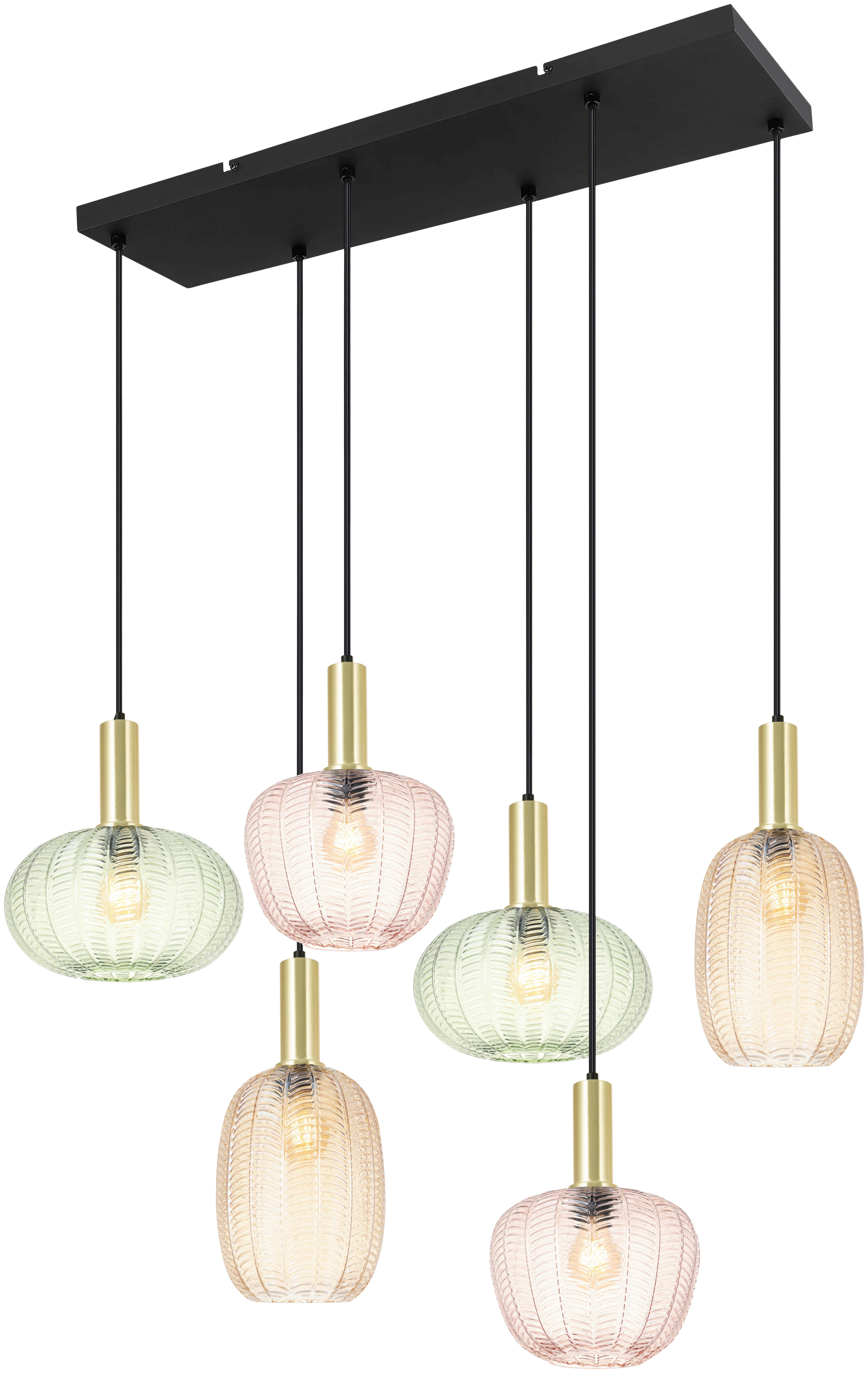 Hängeleuchte Bunti - Pink/Goldfarben, MODERN, Glas/Metall (119.5/46/120cm)