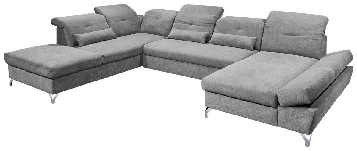 Ecksofa Melfi Dunkelgrau U: 245 Cm - Dunkelgrau/Silberfarben, MODERN, Textil (245/350/168cm) - MID.YOU