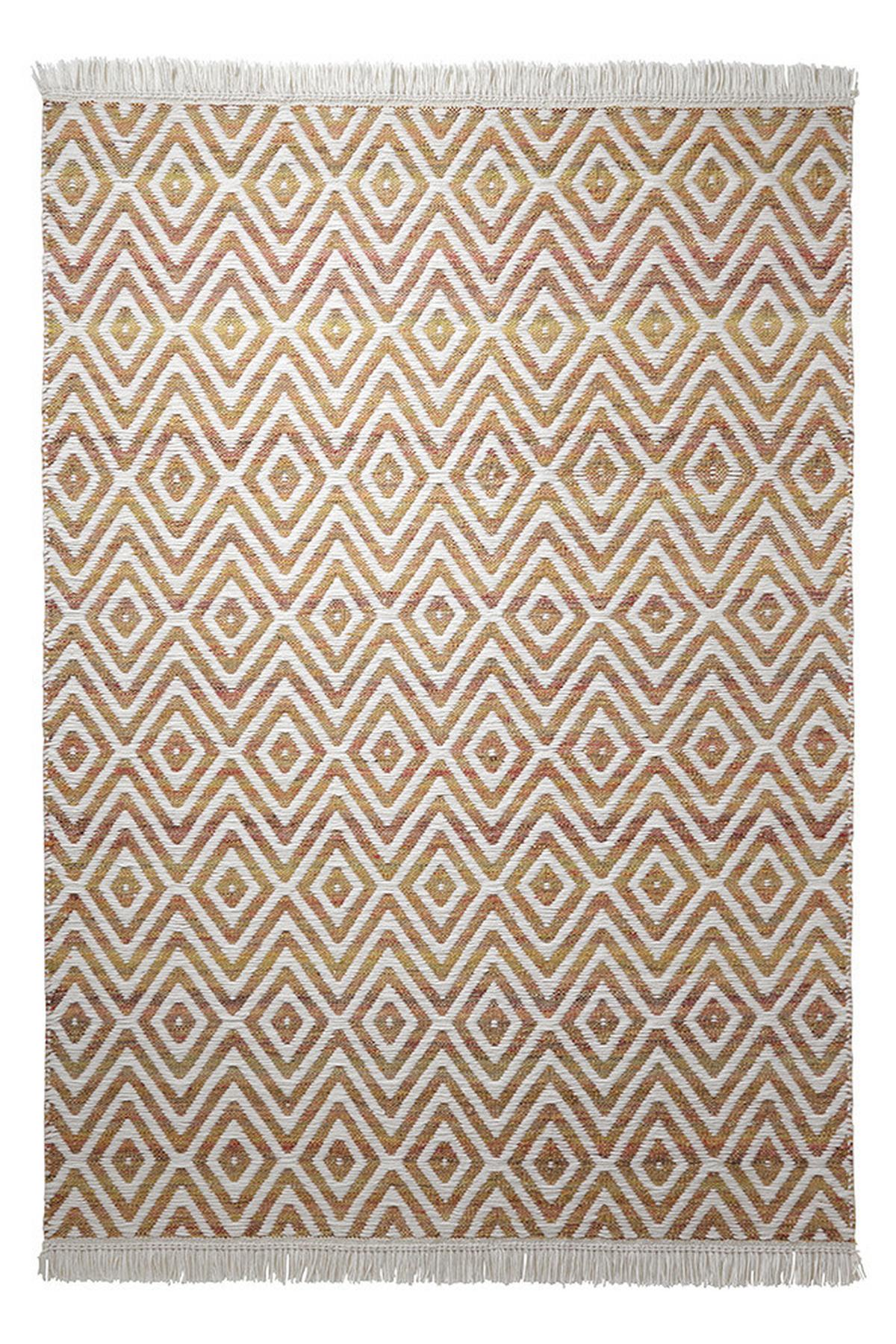 Handwebteppich Orange/ Weiß Wolle Vector 60x110 cm - Orange/Weiß, KONVENTIONELL, Textil (60/110cm) - Esprit