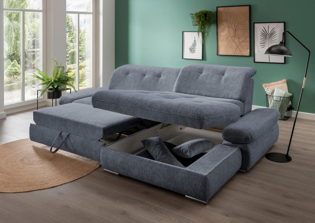 Ecksofa Mit Schlaffunktion Dalida Hellblau Chenille - Chromfarben/Hellblau, Design, Textil (300/196cm) - Livetastic
