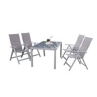 Gartenmöbel Set 5-Tlg. Taviano Metall/Glas/Textil - Silberfarben/Braun, ROMANTIK / LANDHAUS, Glas/Textil - Gardenson