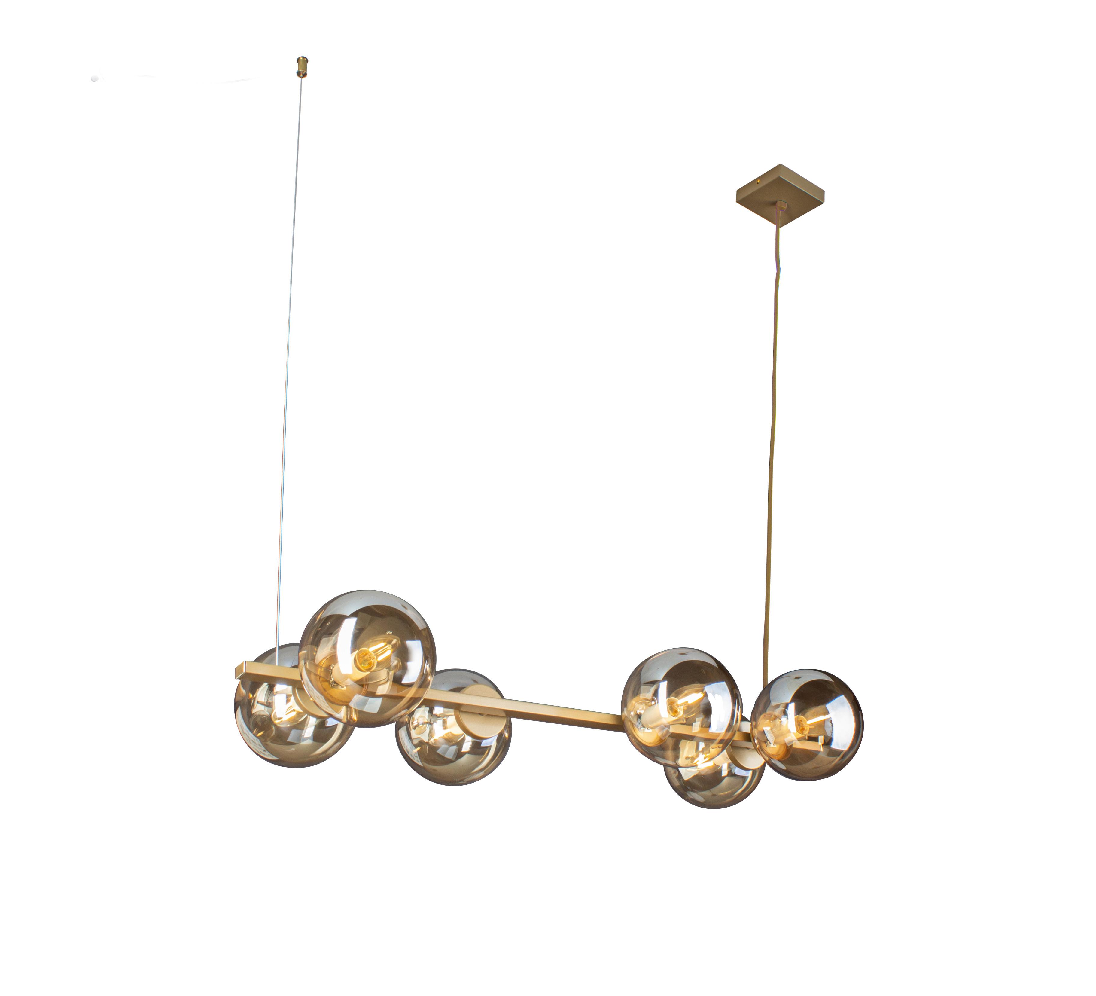 Hängeleuchte 9110-S6 Go - Goldfarben/Bernsteinfarben, Design, Glas/Metall (31,7/80/120cm)
