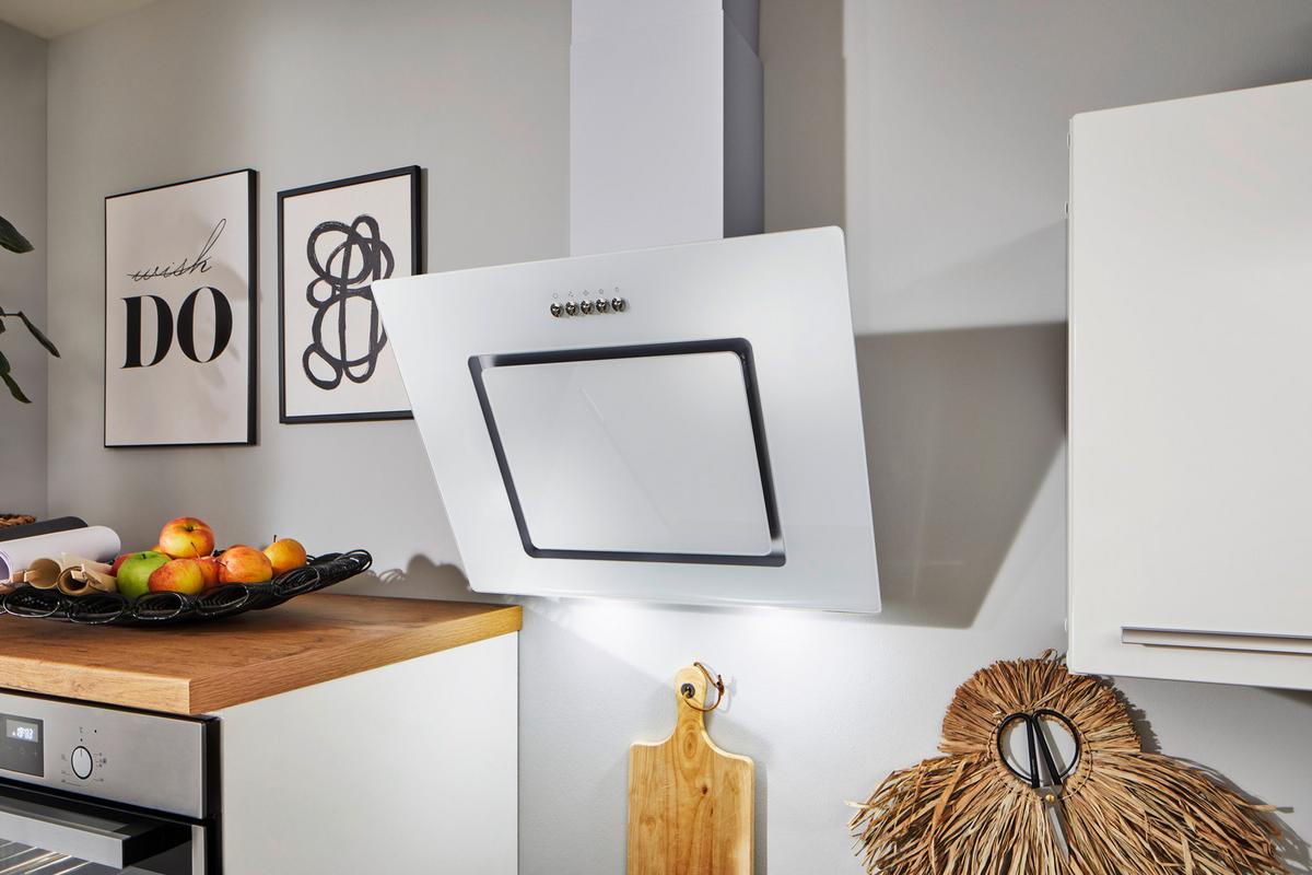 Dunstabzugshaube Svea Weiß B: 60 cm, Led - Weiß, Trend, Glas/Metall (60/73,9-111,9/35cm) - Respekta