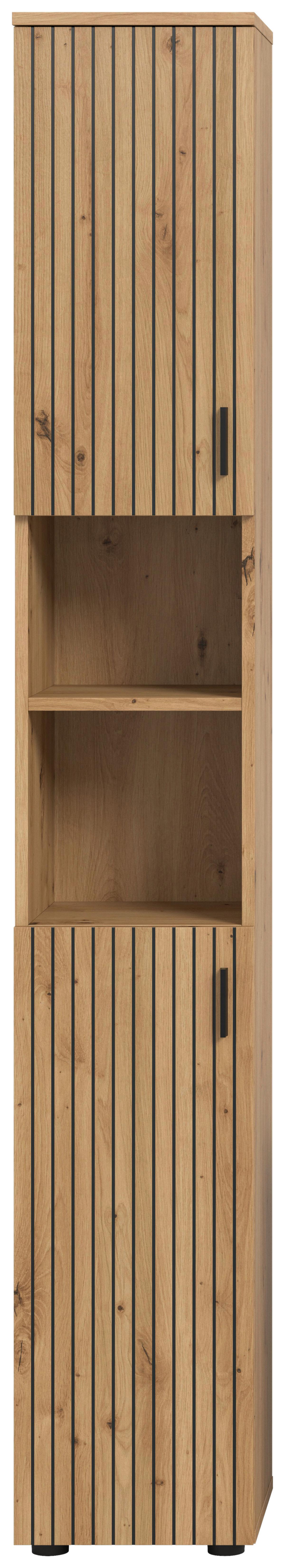 Hochschrank Mone Eiche Artisan B: 30cm - Schwarz/Eiche Artisan, Basics, Holzwerkstoff (30/192/30cm) - MID.YOU