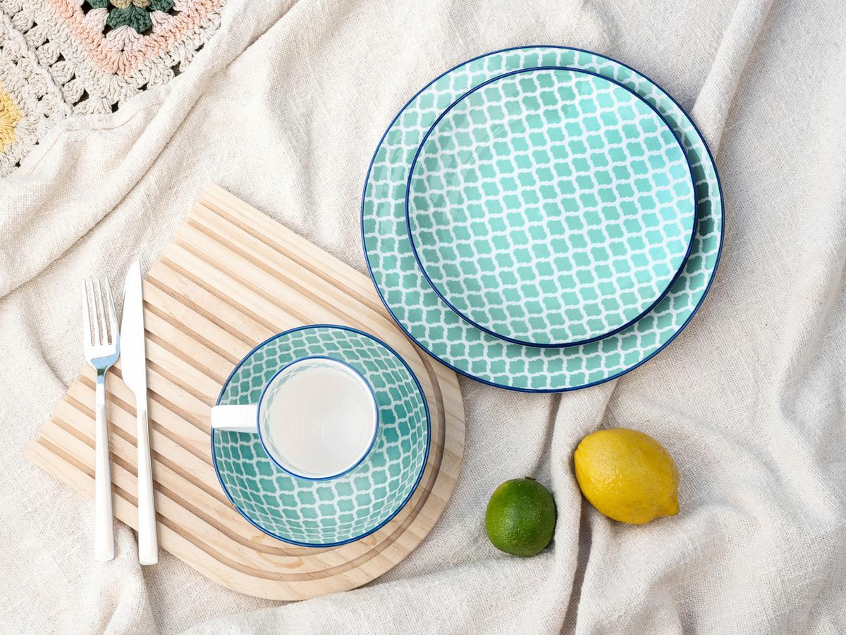 Kombiservice Keramik. Weiß/Petrol, 16--Teilig. - Petrol/Weiß, Basics, Keramik - Creatable