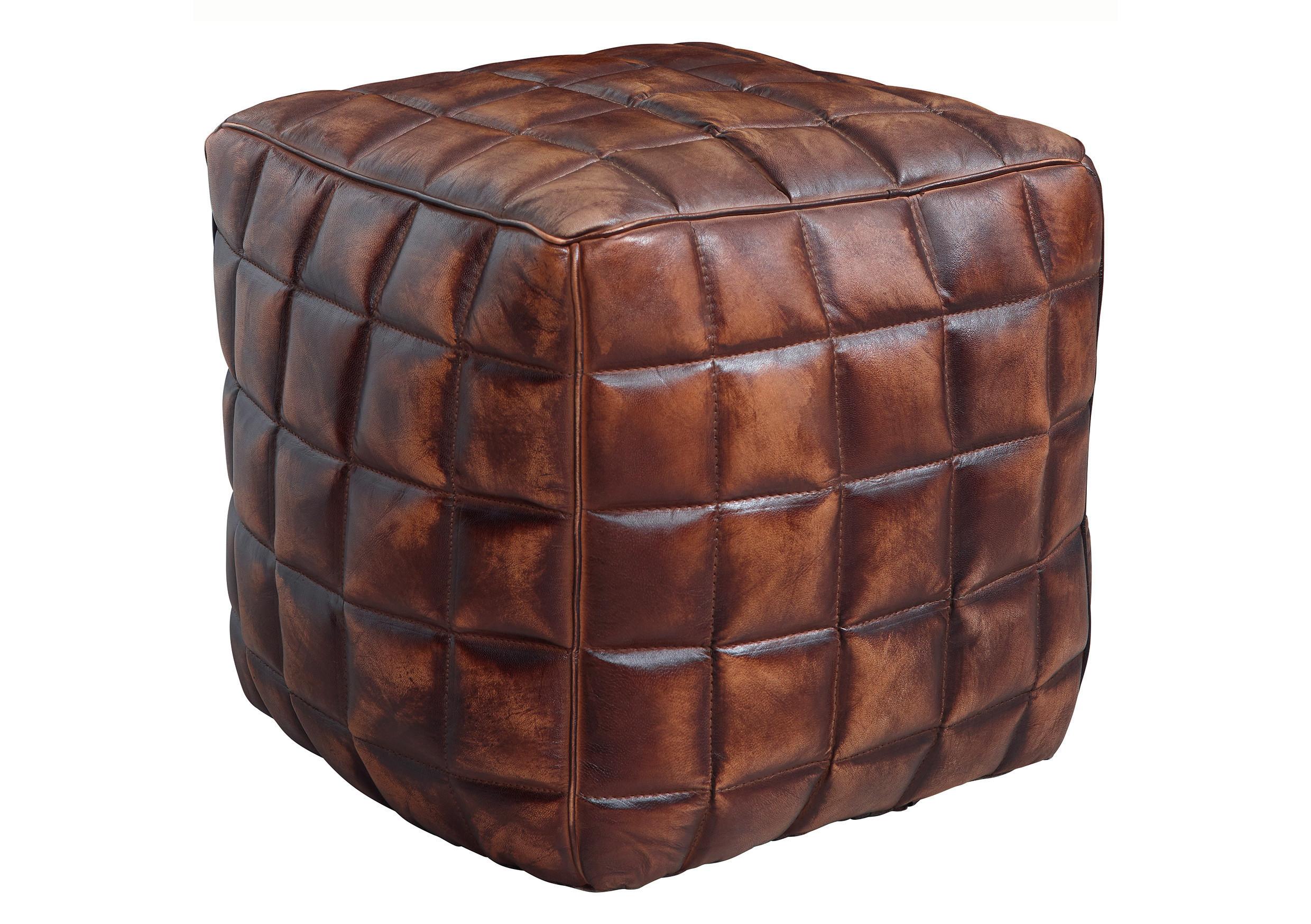 Taburet Stanley pravá kůže - hnědá, Natur, kůže (39/41/39cm) - MID.YOU