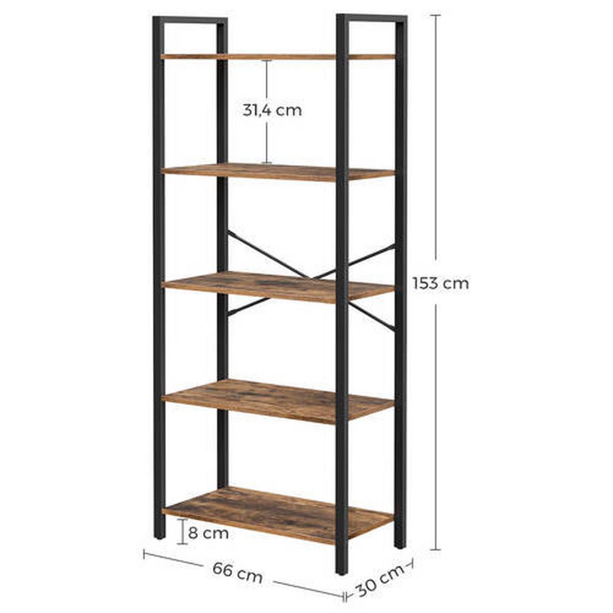 Bücherwand Iron B: 66 cm Braun/Schwarz - Schwarz/Braun, Basics, Holzwerkstoff/Metall (66/153/30cm) - Boxxx