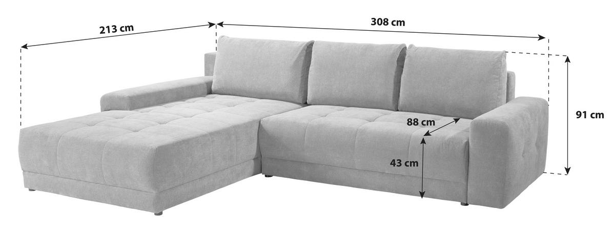 Ecksofa mit Schlaffunktion & Bettkasten Adria Hellgrau - Hellgrau, Trend, Textil (213/308cm) - Luca Bessoni