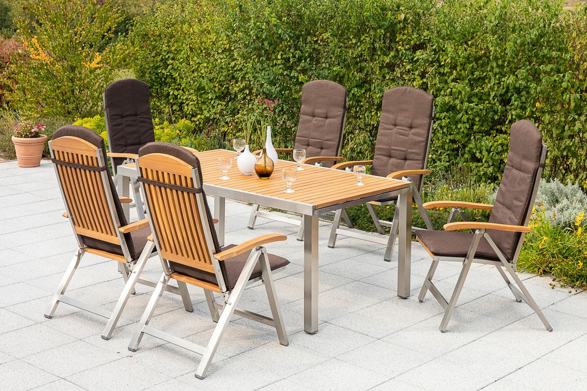 Gartengarnitur 7-Tlg. Keros Holz/Metall mit Kissen - Silberfarben/Braun, ROMANTIK / LANDHAUS, Holz/Textil - Gardenson