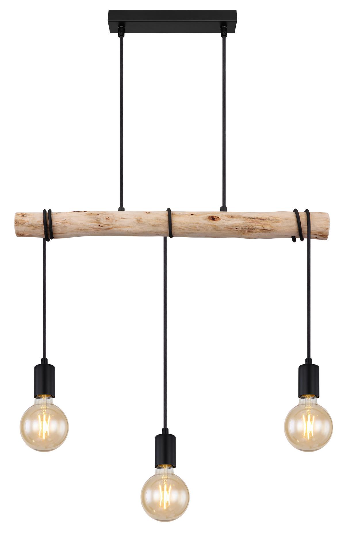 Hängeleuchte 15539-3h - Schwarz/Naturfarben, Natur, Holz/Metall (60/5/120cm) - Globo
