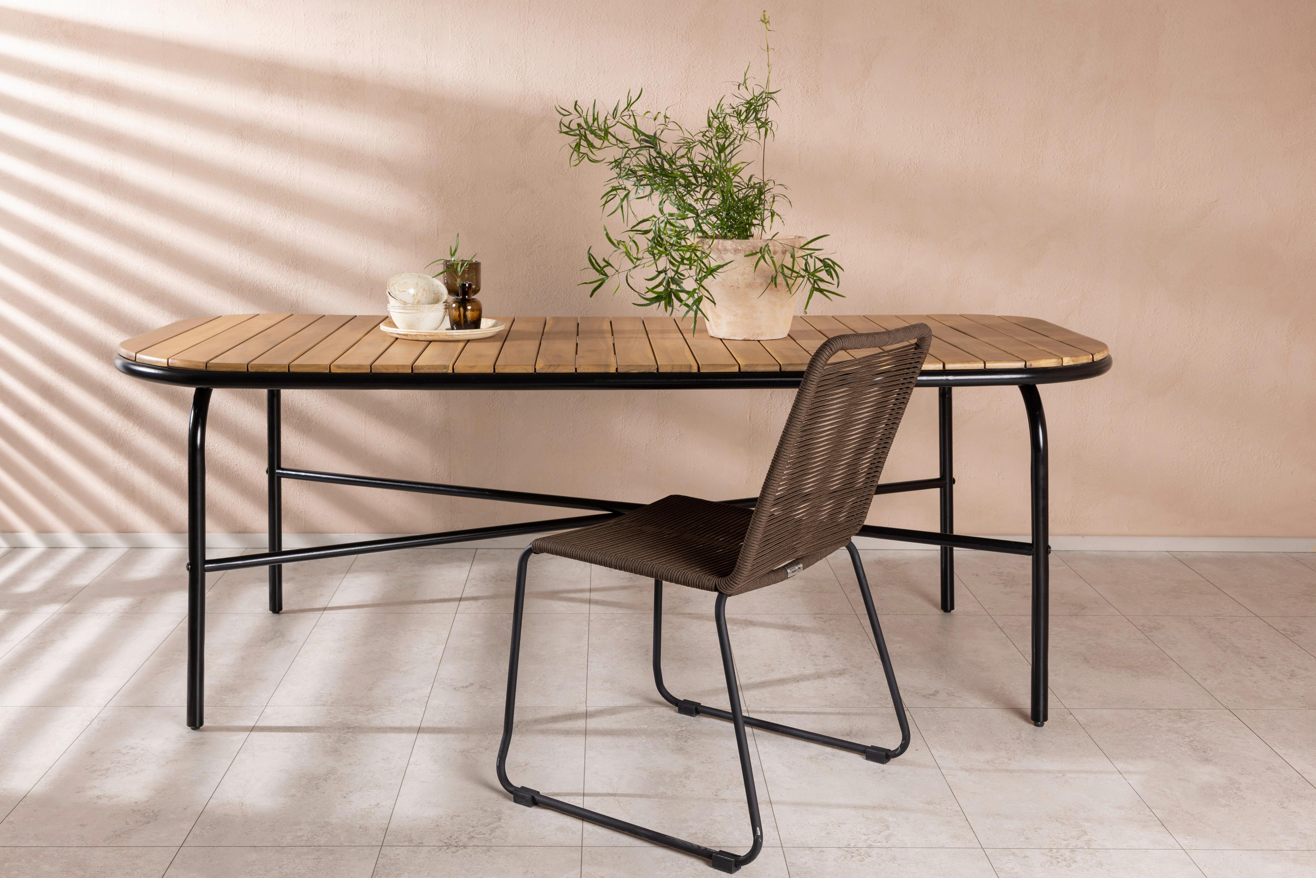 Gartentisch Holmbeck Akazienholz/Metall L 200 cm - Schwarz, KONVENTIONELL, Holz/Metall (200/90/75cm) - Gardenson