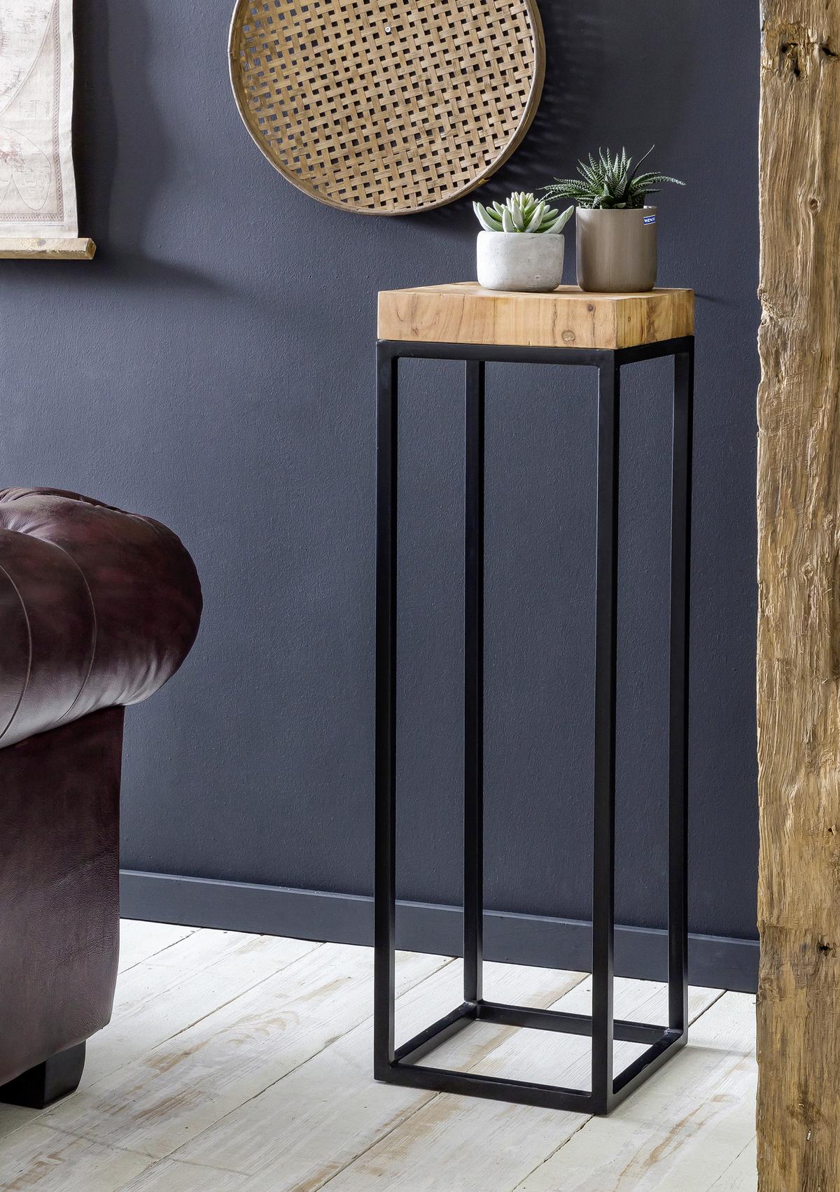 Beistelltisch mit Holzplatte, Akazie/Schwarz - Schwarz/Akaziefarben, Design, Holz/Metall (30/30/97cm) - MID.YOU