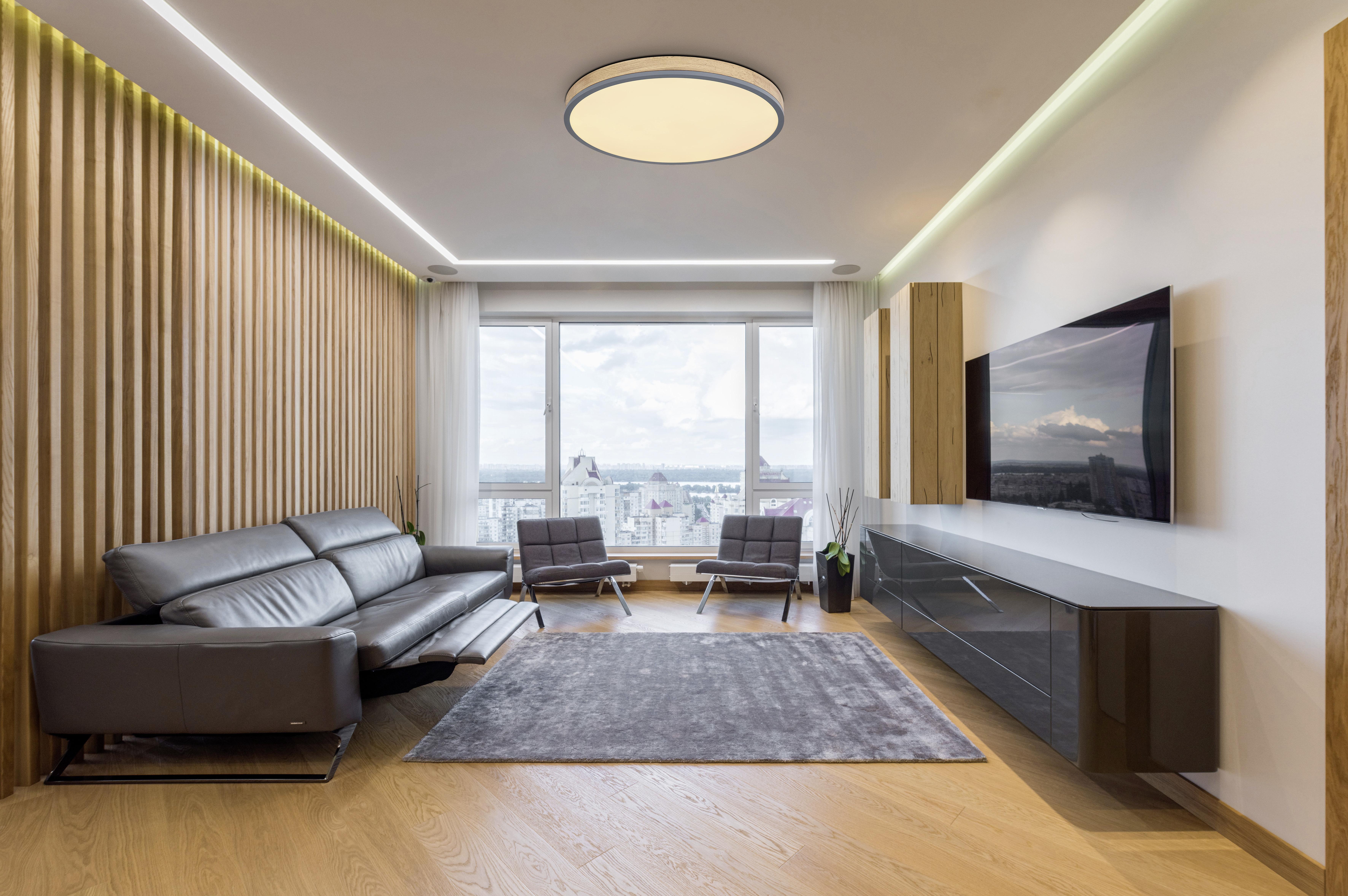 LED-Deckenleuchte Ø 60 cm mit Farbtemperaturenwechsler - Opal/Graphitfarben, Natur, Holzwerkstoff/Kunststoff (60/8,5cm) - Globo