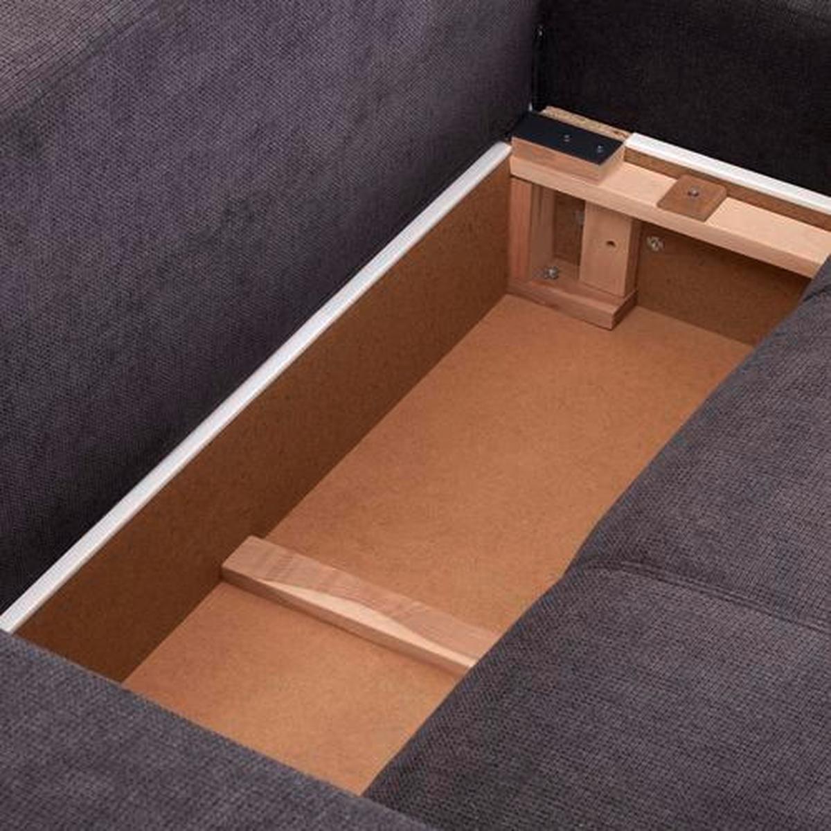 Ecksofa mit Schlaffunktion + Bettkasten Genova, Webstoff - Anthrazit, ROMANTIK / LANDHAUS, Holz (166/250cm) - Ondega