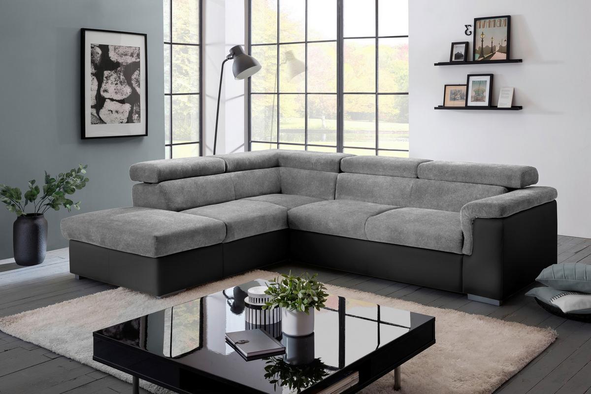 Sedací souprava MILLA šedá/černá levý roh - šedá/černá, Basics, dřevo/textil (217/252cm)