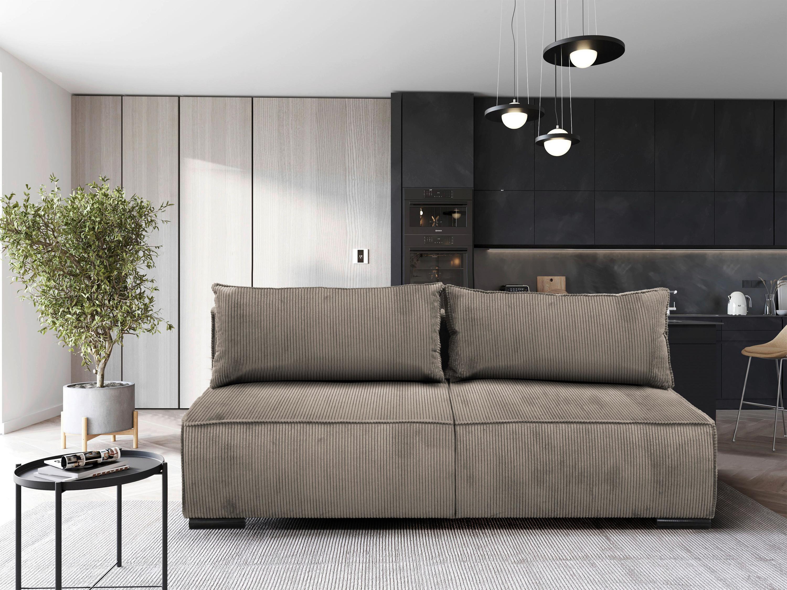 Schlafsofa Flow Hellbraun B: 202 cm - Hellbraun/Schwarz, Design, Textil (202/90/99cm) - MID.YOU