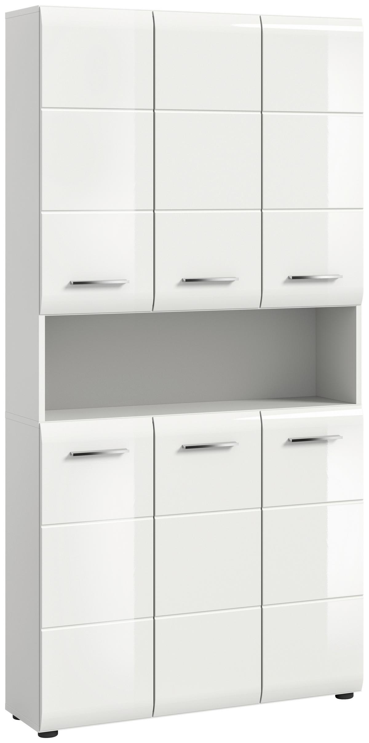 Hochschrank Ice Weiß Hg B: 90 Cm - Weiß Hochglanz/Schwarz, MODERN, Holzwerkstoff (90/185/30cm) - MID.YOU