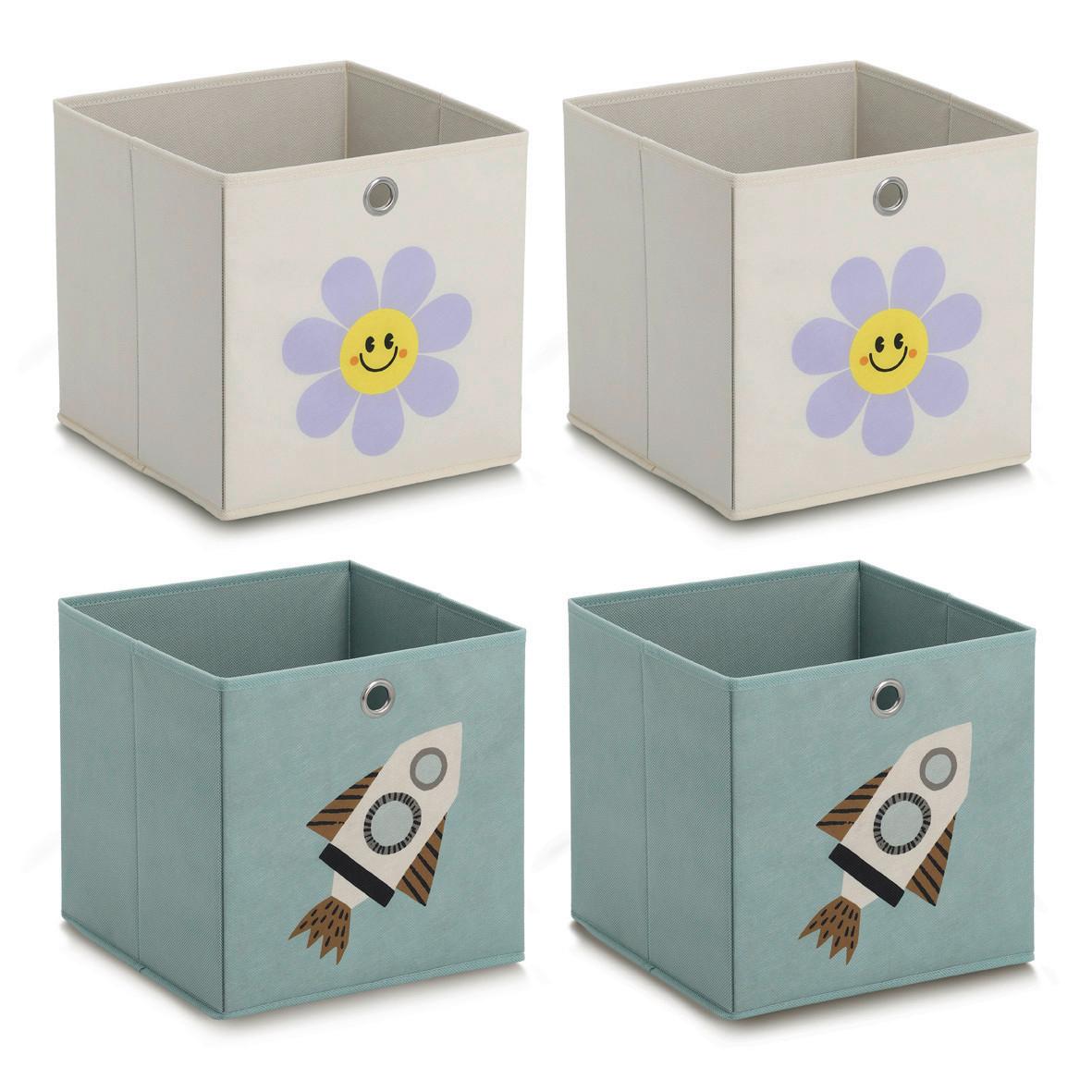 Aufbewahrungsboxen 4er Set creme/Petrol 28x28 cm - Petrol/Creme, Basics, Textil (28/28/28cm) - Zeller Present