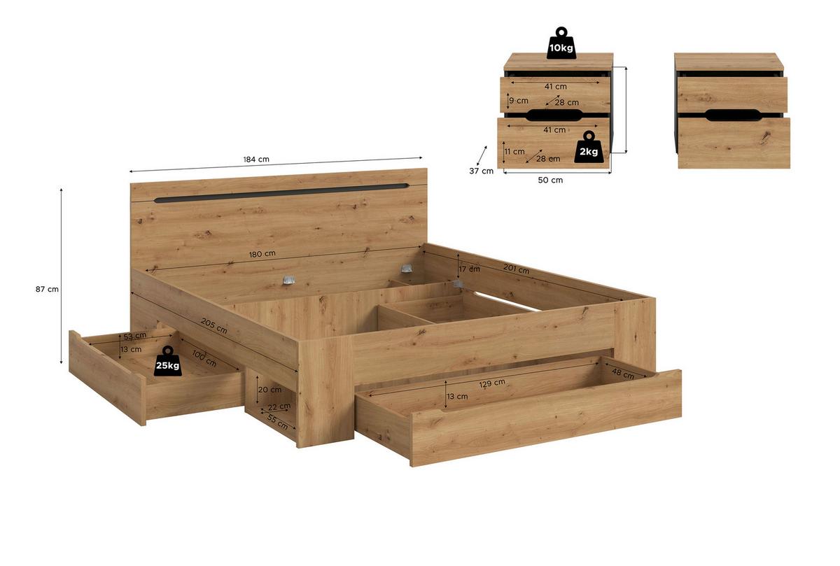 Schlafzimmer Canu Grau /Eiche Artisan Dekor B: 284cm - Eiche Artisan/Grau, MODERN, Holzwerkstoff (284/87/205cm) - MID.YOU