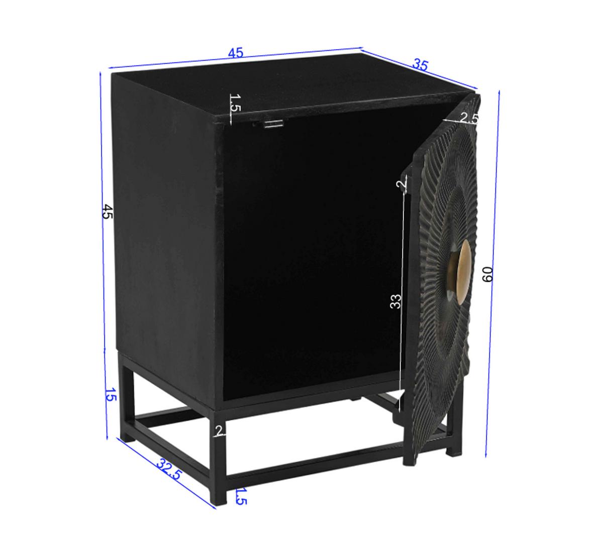 NACHTKÄSTCHEN Schwarz B: 45cm - Goldfarben/Schwarz, Basics, Holz/Metall (45/60/35cm) - Livetastic