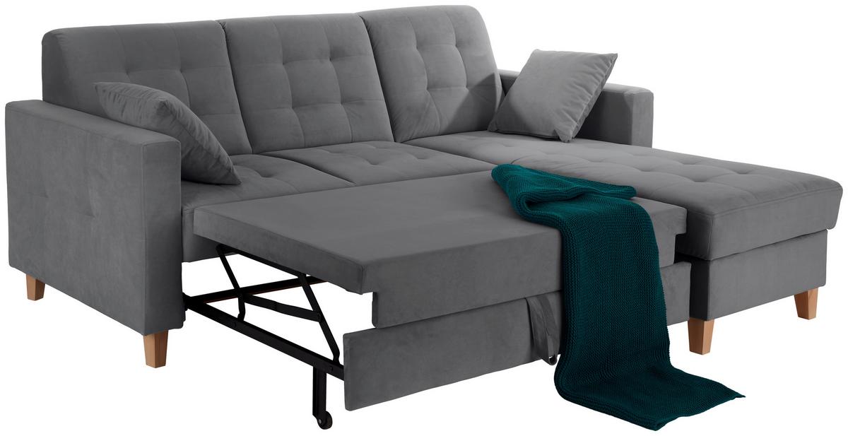 Rohová sedačka BERGEN, oboustranná, tmavě šedý samet - tmavě šedá/přírodní barvy, Design, dřevo/textil (231/160cm) - Luca Bessoni