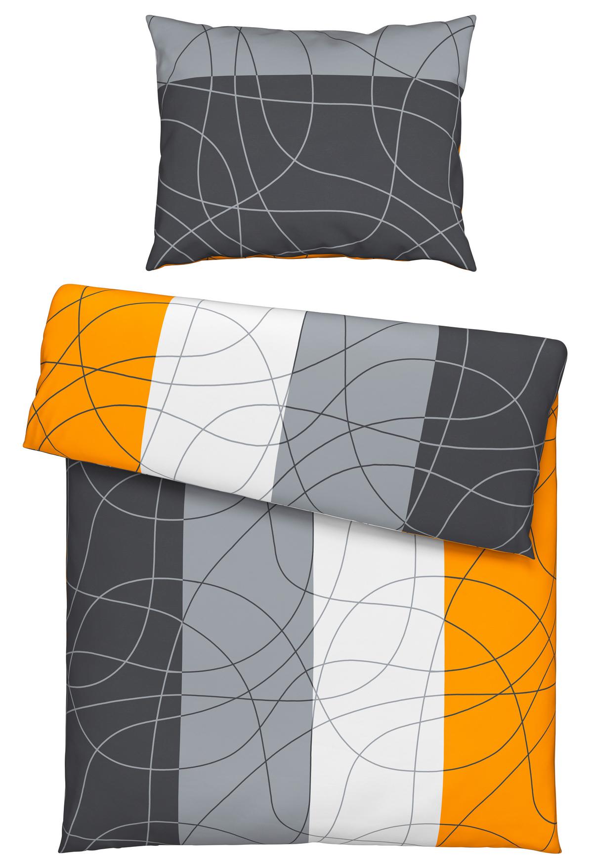Cretonne Bettwäsche 140x200 cm Julia Grau/Orange/Weiß - Orange/Weiß, MODERN, Textil - Luca Bessoni