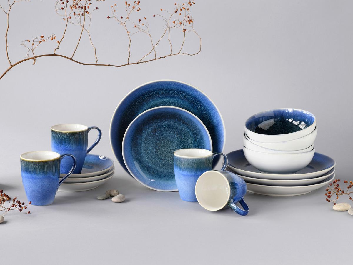 Kombiservice Caldera Blau, Weiß 16--Teilig - Blau/Weiß, Basics, Keramik - Creatable