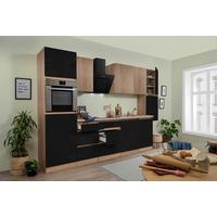 Küchenzeile Premium M. Geräten 330 Cm Schwarz/eiche Dekor - Schwarz Hochglanz/Eichefarben, Basics, Holzwerkstoff (330cm) - Respekta