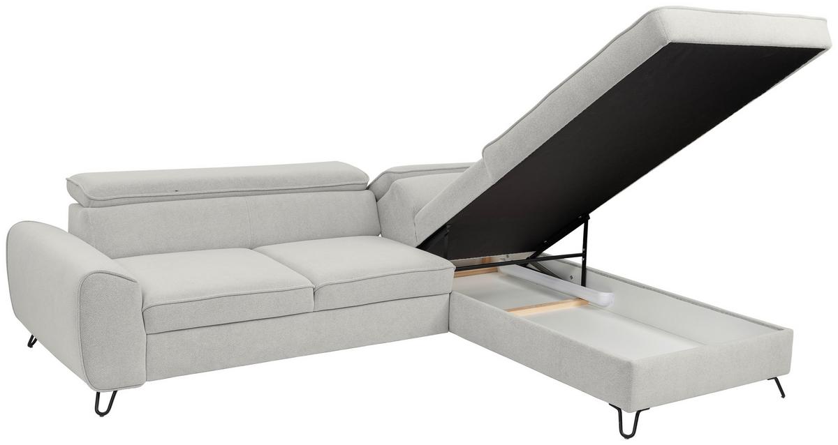 Rohová sedačka IDYLLA, pravá světle šedá,úl.prostor,lůžko - černá/světle šedá, Design, kov/textil (250/200cm)