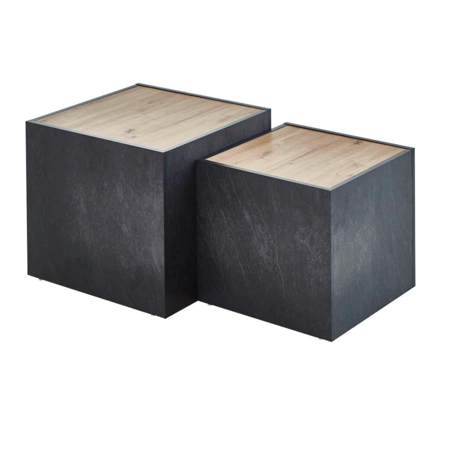 Couchtisch Cuba Schiefer-/ Eiche Dekor B: 50-43cm - Schieferfarben/Eiche Artisan, MODERN, Holzwerkstoff (50-43/40-35/50-43cm) - MID.YOU