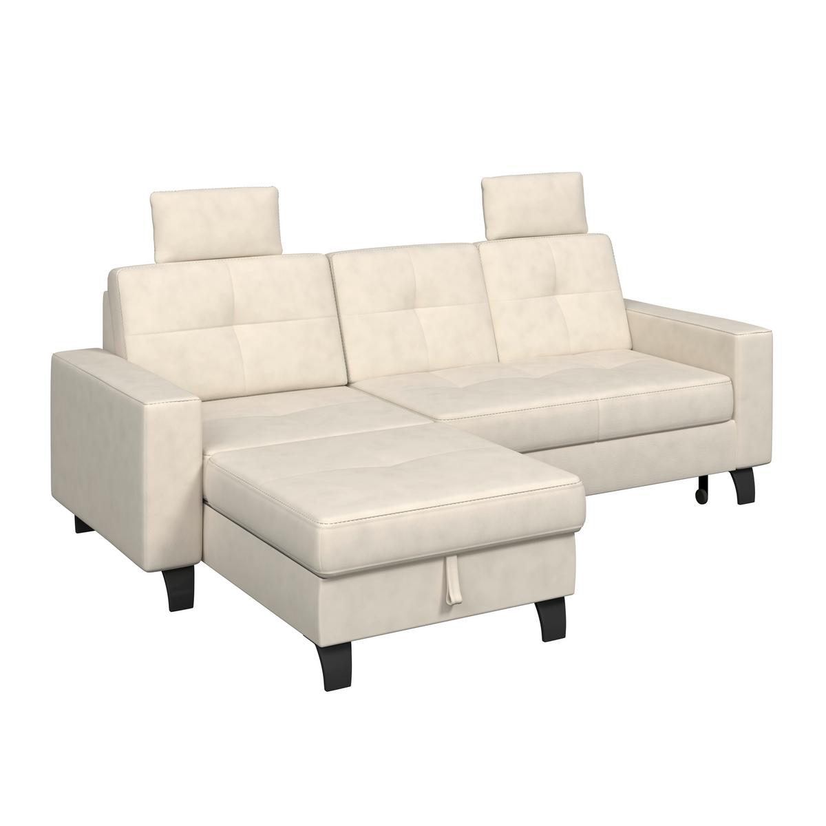Ecksofa Varese mit Bettkasten Naturfarben 164x239 cm - Beige/Schwarz, KONVENTIONELL, Textil (164/239cm) - James Wood
