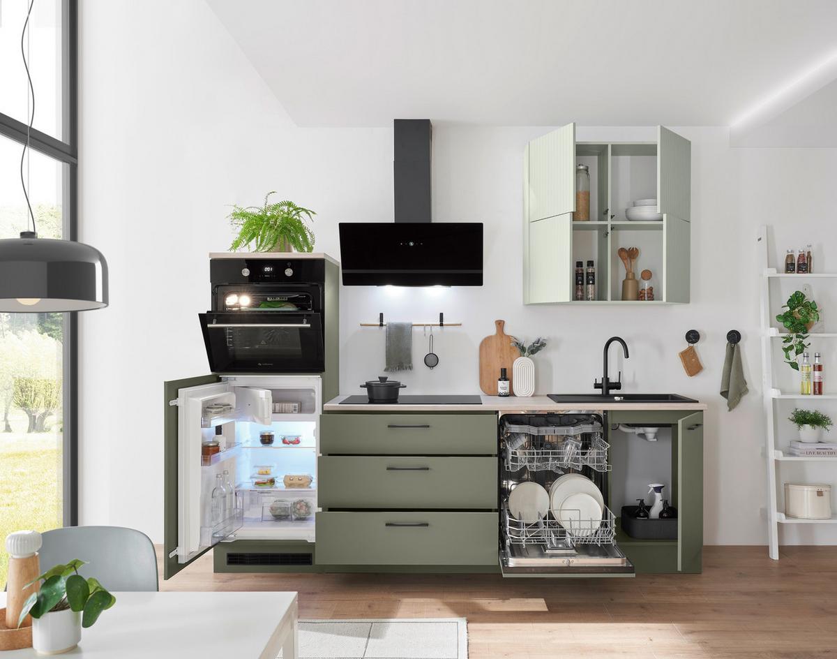 Kuchyňský blok bez spotřebičů MINT - černá/zelená, Design, kov/kompozitní dřevo (260cm) - MID.YOU