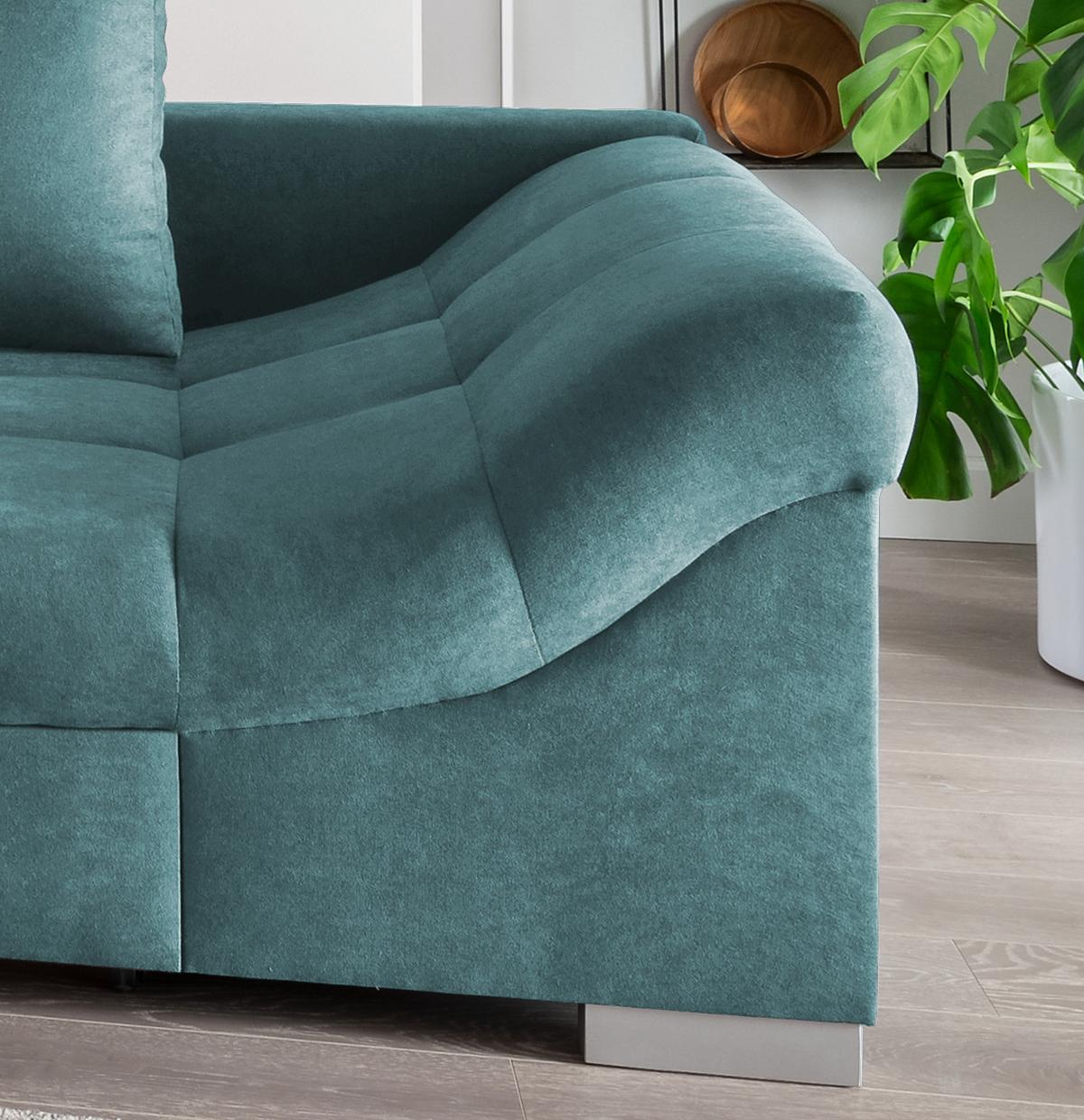 Eckschlafsofa Alvito Petrol S: 202/298 cm - Silberfarben/Petrol, Design, Textil (202/298cm) - MID.YOU
