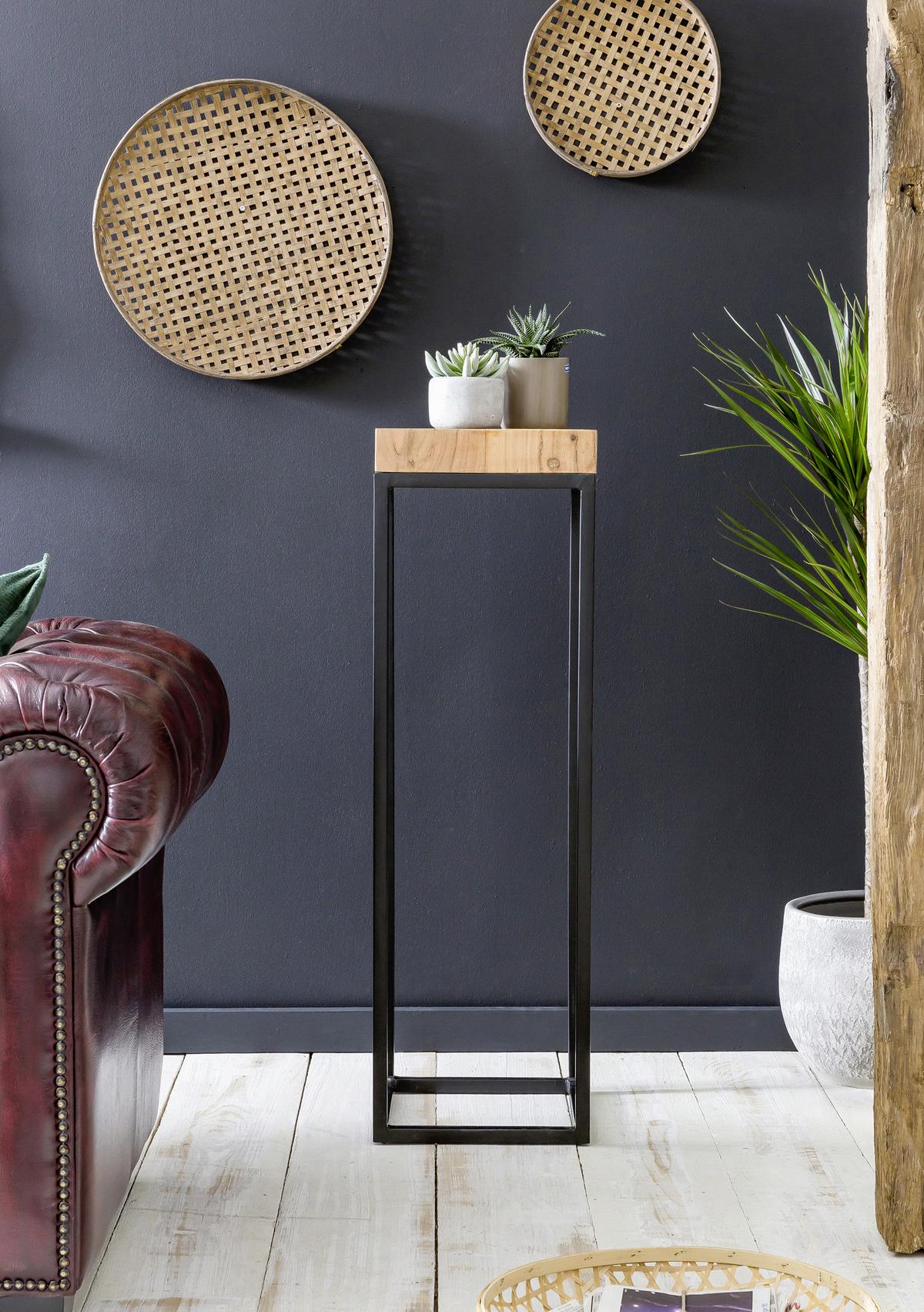 Beistelltisch mit Holzplatte, Akazie/Schwarz - Schwarz/Akaziefarben, Design, Holz/Metall (30/30/97cm) - MID.YOU