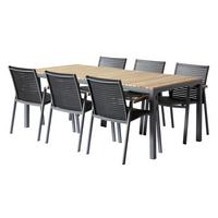 Gartentischgruppe Mood Extreme Metall/Holz, Anthrazit/Teak - Anthrazit/Schwarz, Natur, Holz/Kunststoff (209/84/150cm) - Gardenson