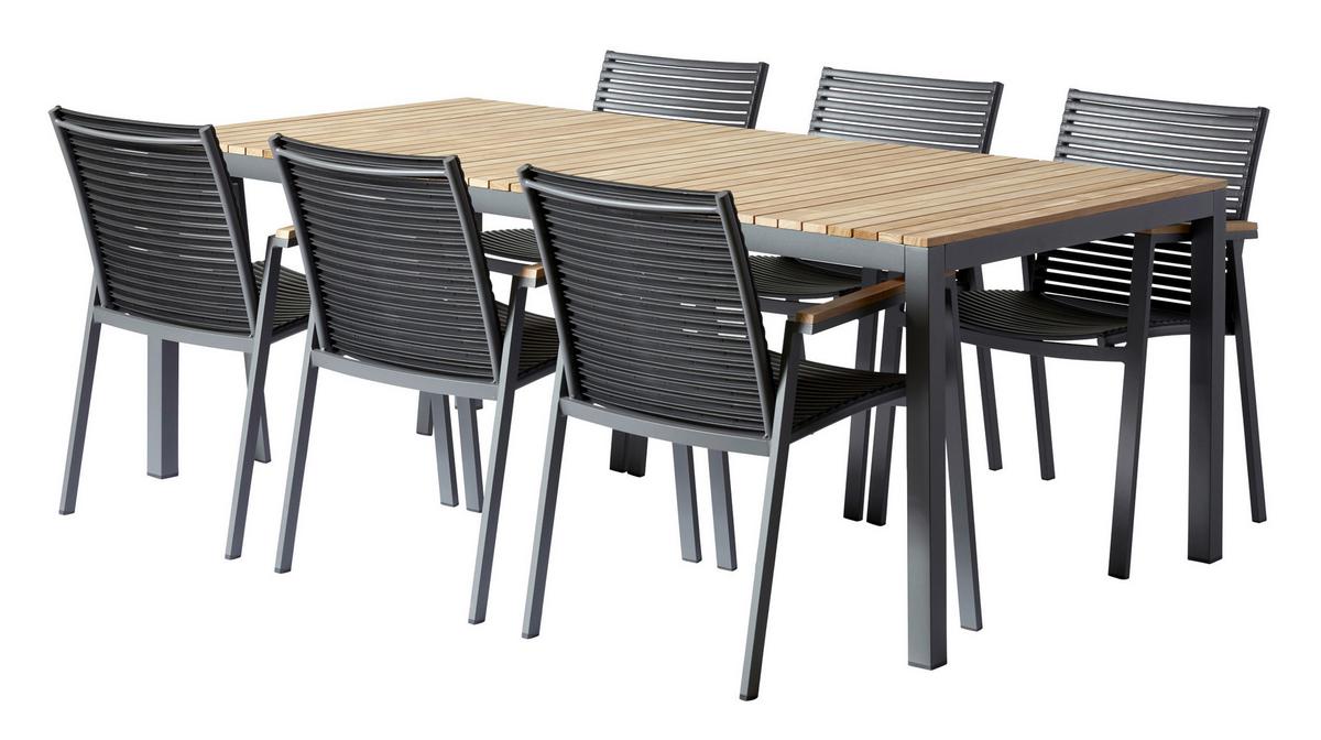 Gartentischgruppe Mood Extreme Metall/Holz, Anthrazit/Teak - Anthrazit/Schwarz, Natur, Holz/Kunststoff (209/84/150cm) - Gardenson