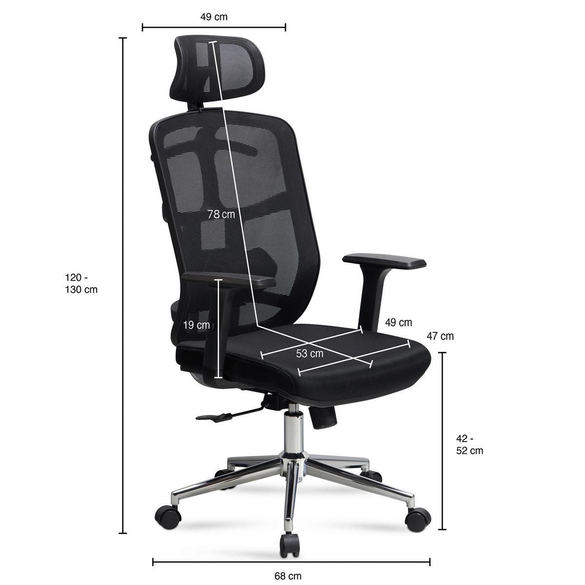 Drehstuhl Schwarz B: 68 Cm - Chromfarben/Schwarz, Design, Kunststoff/Textil (68/130/68cm) - MID.YOU