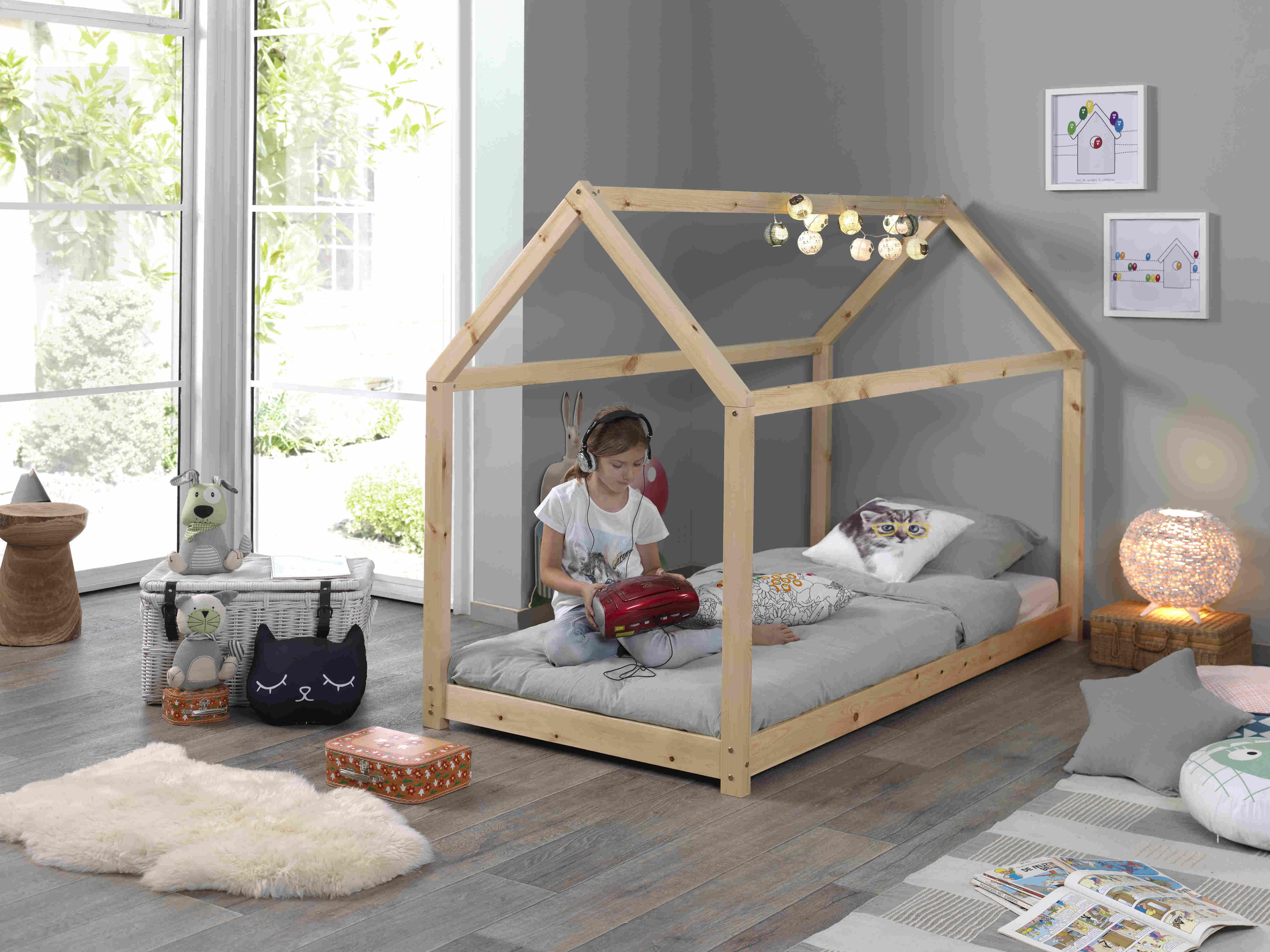 Hausbett Cabane 90x200 cm Kiefer Echtholz Natur - Kieferfarben, MODERN, Holz (90/200cm) - MID.YOU