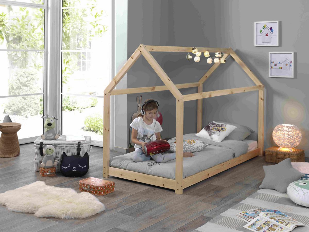 Hausbett Cabane 90x200 Cm Kiefer Echtholz Natur - Kieferfarben, MODERN, Holz (90/200cm) - Vipack