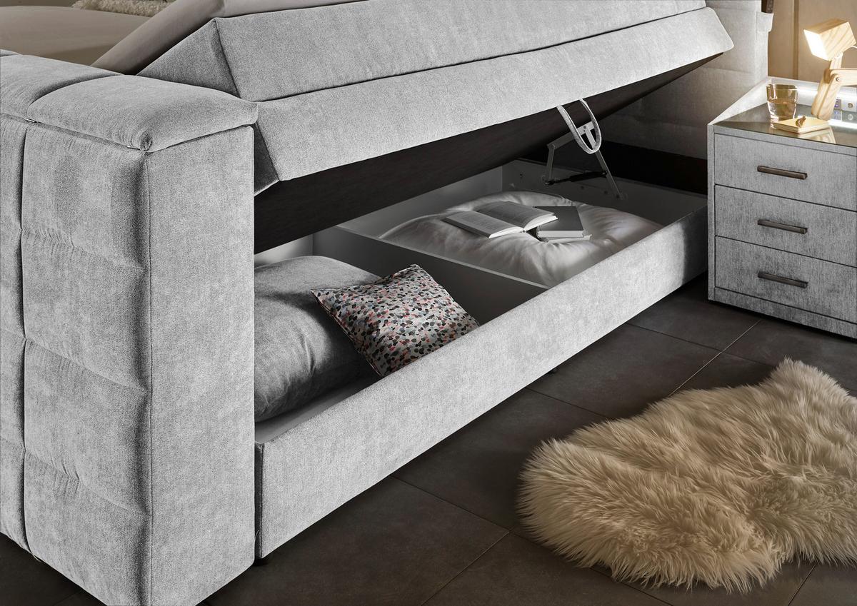 Boxspringbett Mit Bettkasten 180x200 Cm Denver - Silberfarben, KONVENTIONELL, Textil (180/200cm) - Carryhome