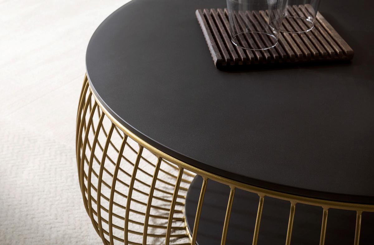 Couchtisch Schwarz/goldfarben D: 86 Cm - Goldfarben/Schwarz, Design, Glas/Metall (86/86/35cm) - Livetastic