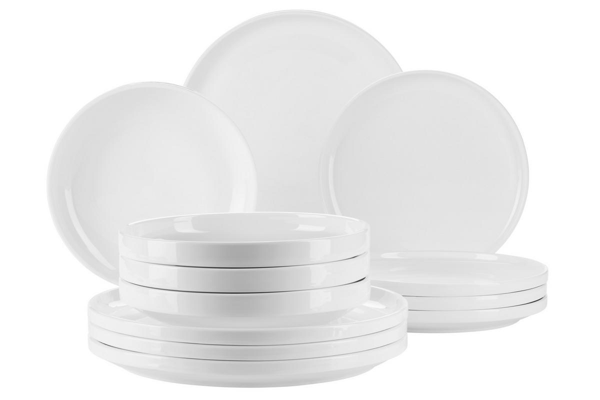 Tellerset Vada Weiß 12-Teilig Rund - Weiß, Basics, Keramik - Mäser