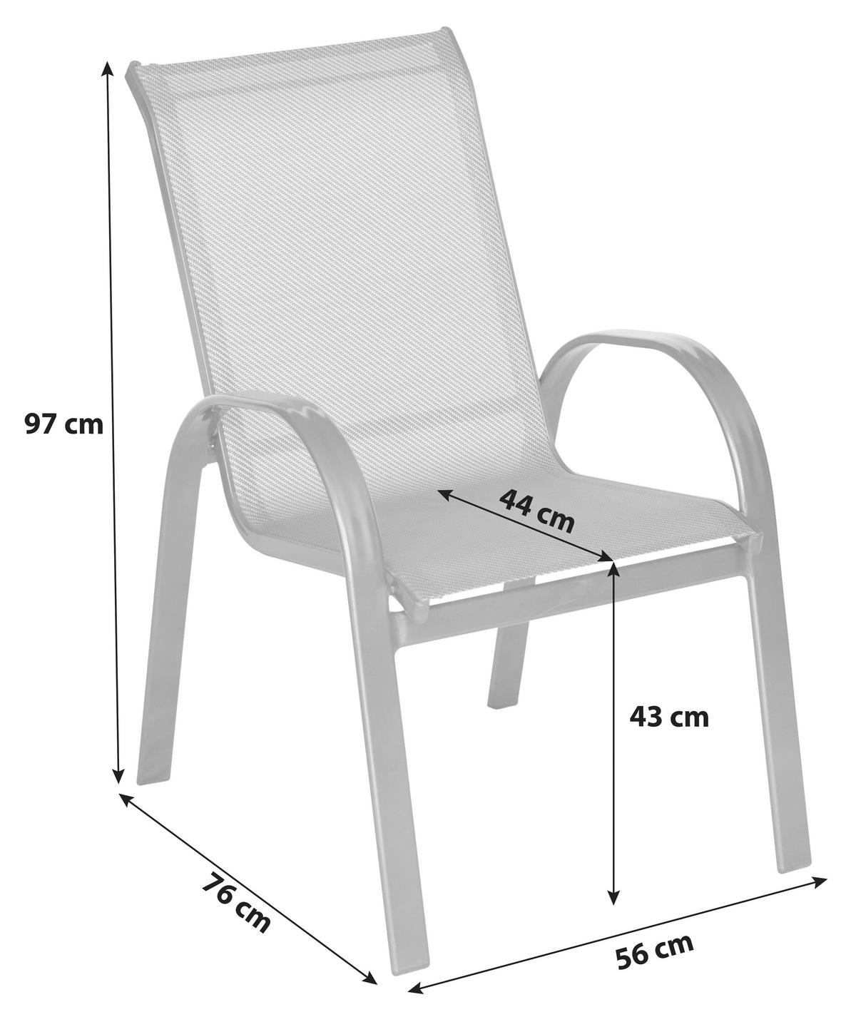 Gartensessel Stapelbar 2er Set Amalfi Metall/Textil - Graphitfarben/Grau, KONVENTIONELL, Textil/Metall (56/97/76cm) - Gardenson