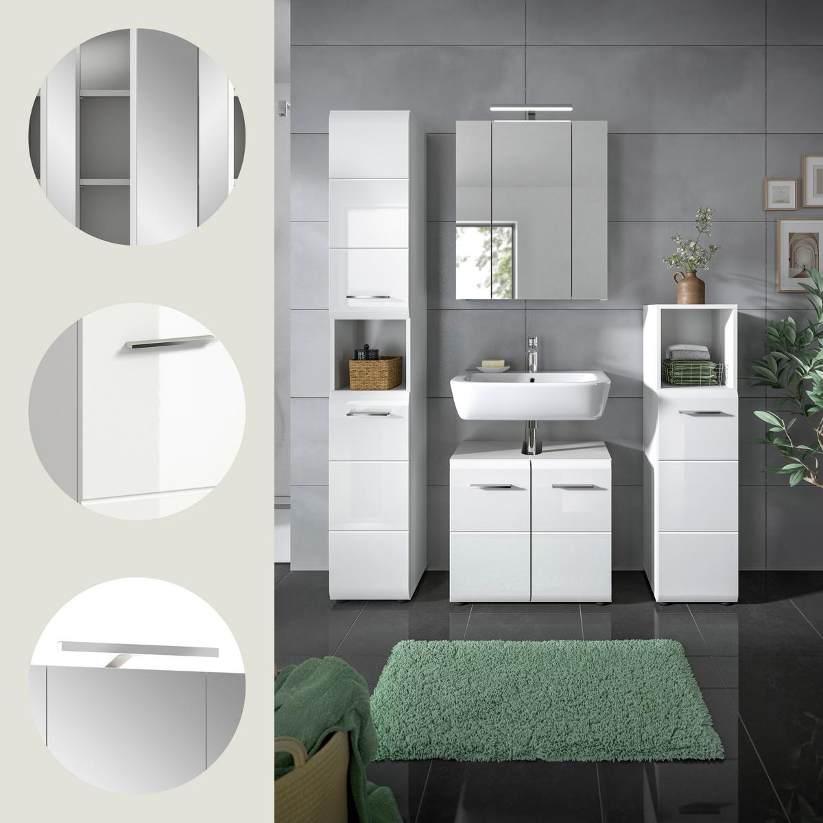 Koupelna Ice, 4-dílna, ca. 120 cm bílá - bílá/černá, Moderní, kompozitní dřevo/plast (120/185/30cm) - MID.YOU