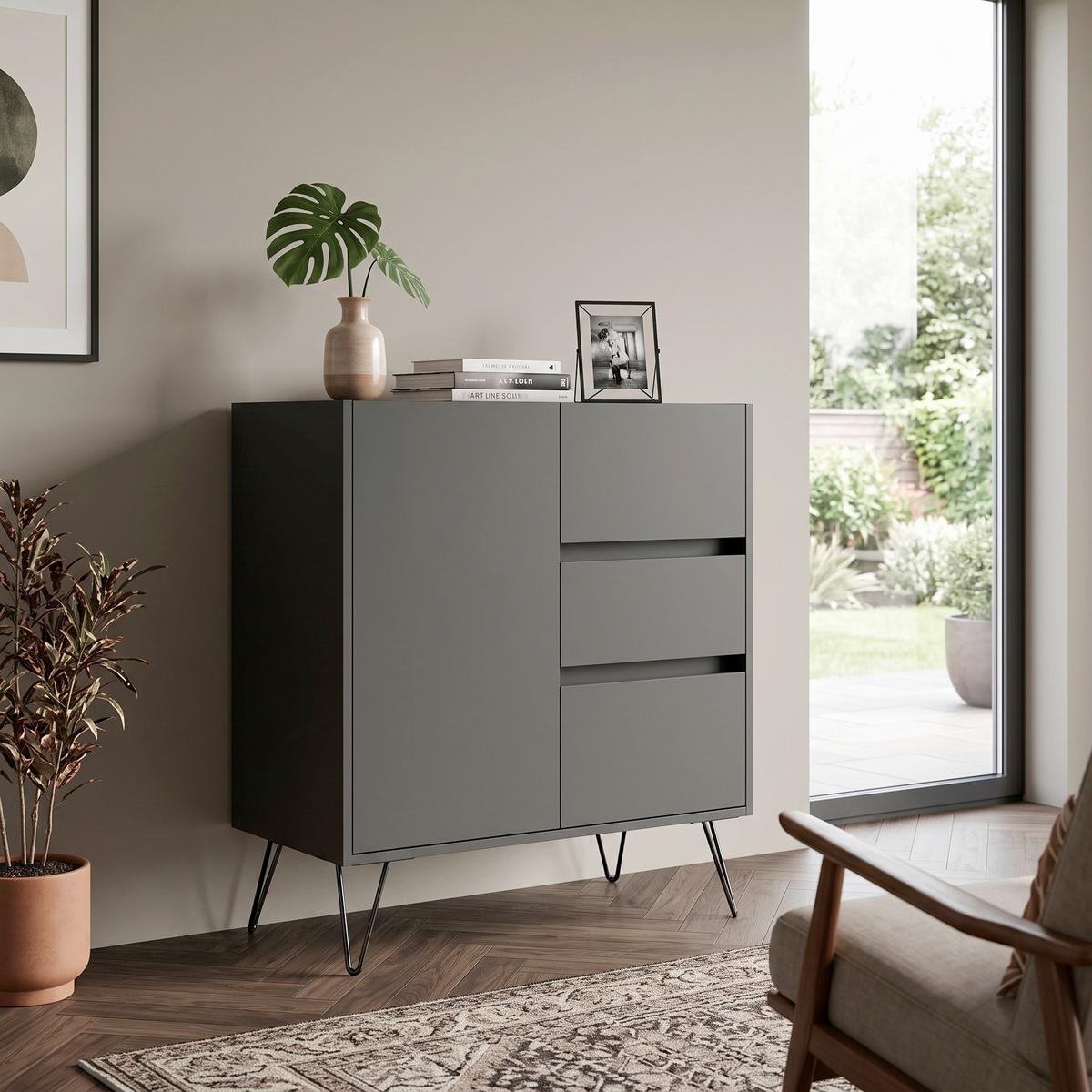 Sideboard Posseik Industrial Graphitfarben B: 76 cm - Graphitfarben/Schwarz, Design, Holzwerkstoff (76/93,6/42cm) - MID.YOU