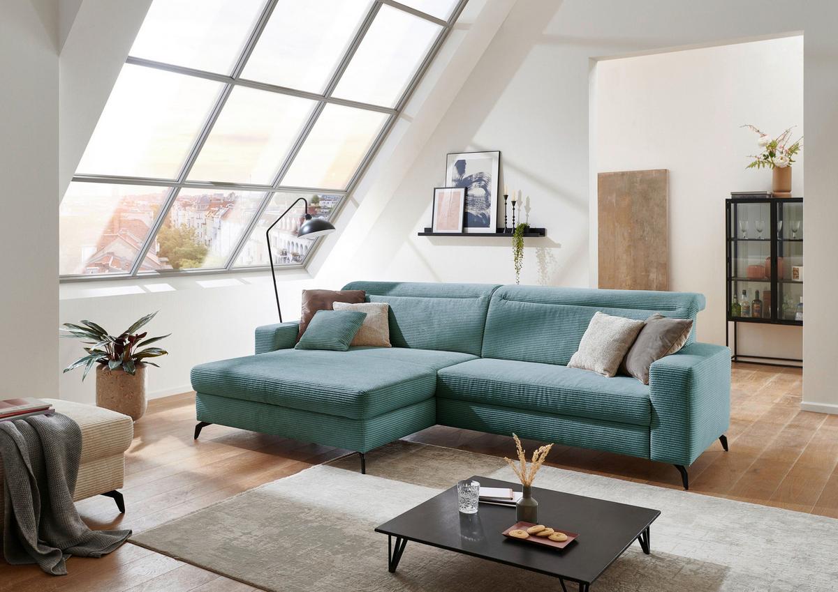 Ecksofa Bolero petrolfarben m. Kopfteilverstellung 178x290 - Petrol/Schwarz, KONVENTIONELL, Textil (178/290cm) - Sit & More
