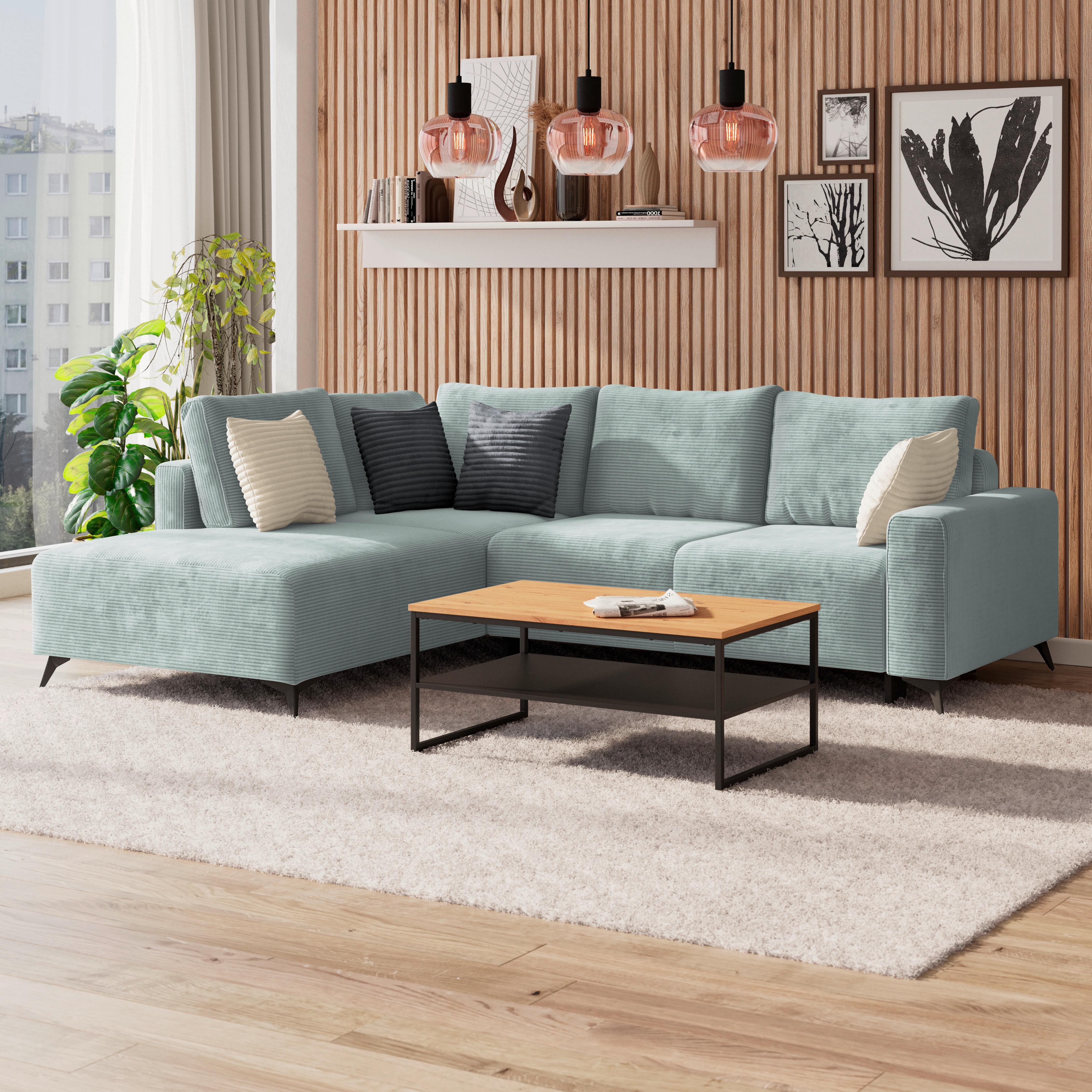 Ecksofa Mit Schlaffunktion Lincoln Mint  Cord 212x270 Cm - Creme/Schwarz, MODERN, Textil (212/270cm)