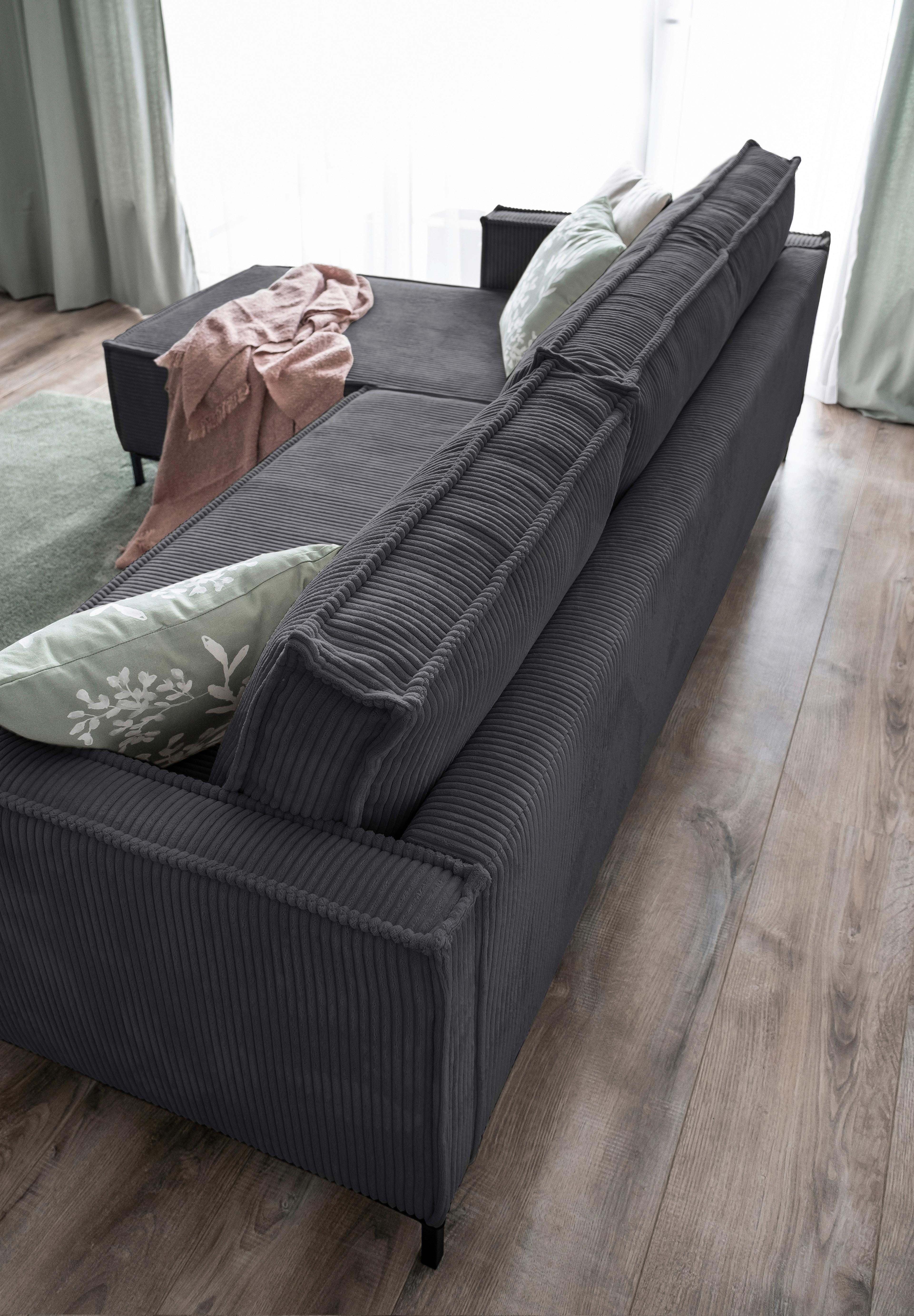 Rohová sedacia súprava, sivá - čierna/sivá, Design, kov/textil (232/90/154cm) - MID.YOU